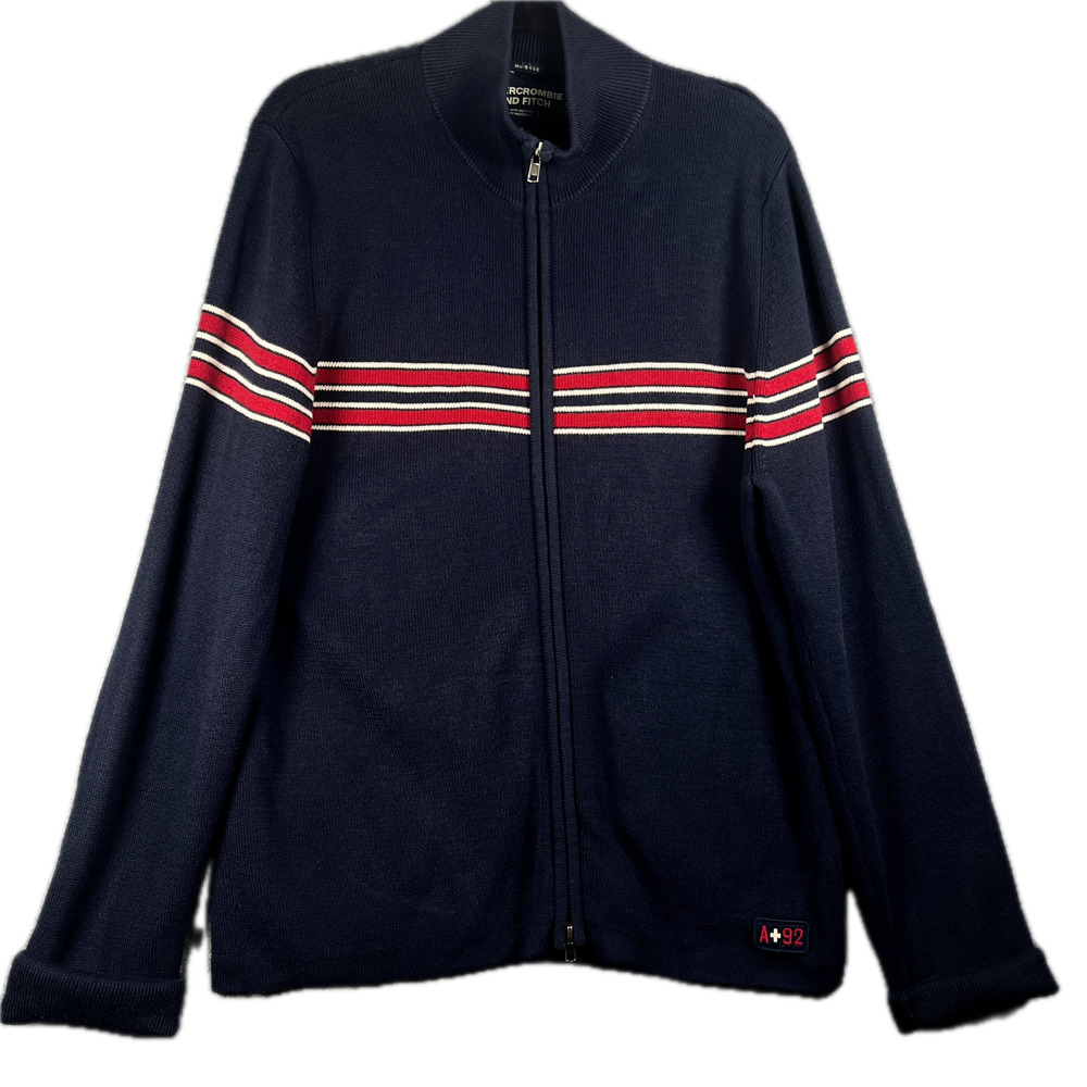 VTG Abercrombie Fitch Zip Sweater Red White Blue Stripe Y2K Knit Jacket XL
